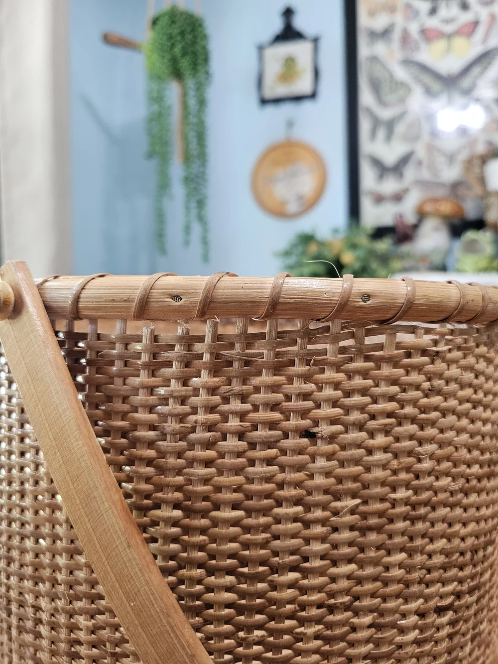 Rare Antique Nantucket Basket Swing Handle Round Large Nautical Cane Farmhouse